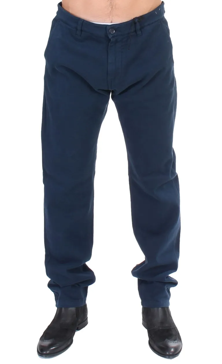 GF Ferre Men's Elegant Blue Cotton Stretch Chinos