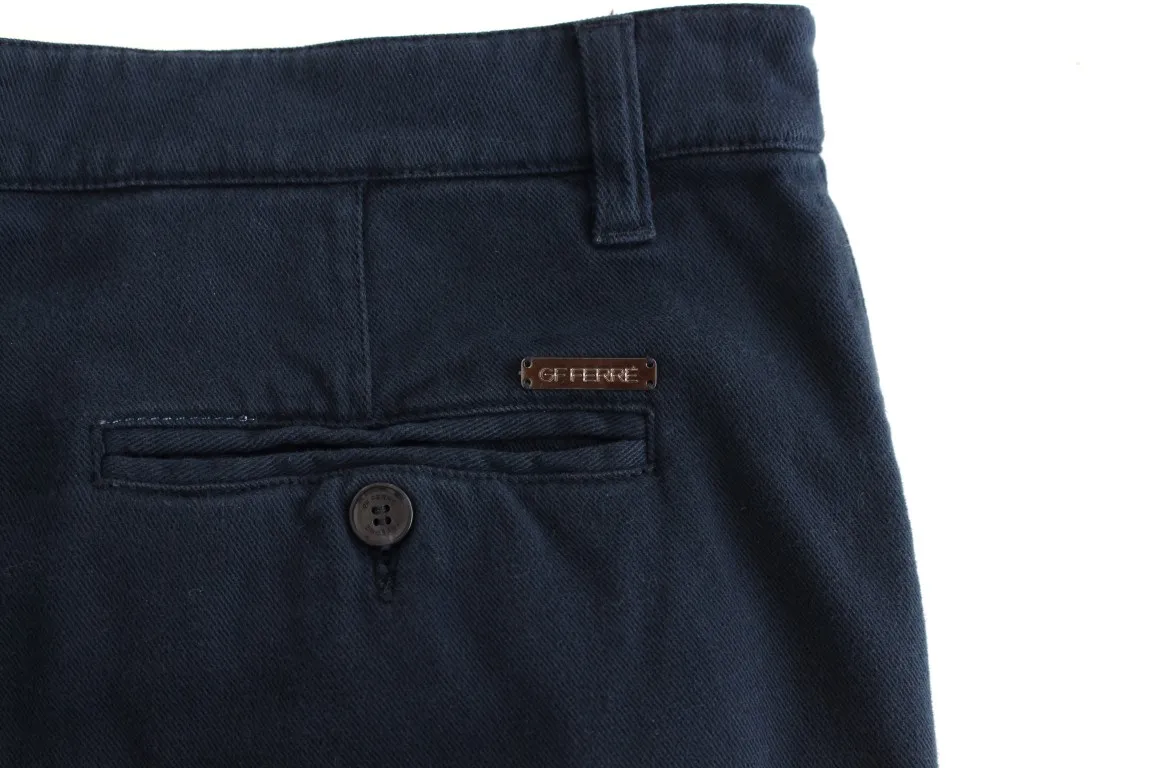 GF Ferre Men's Elegant Blue Cotton Stretch Chinos