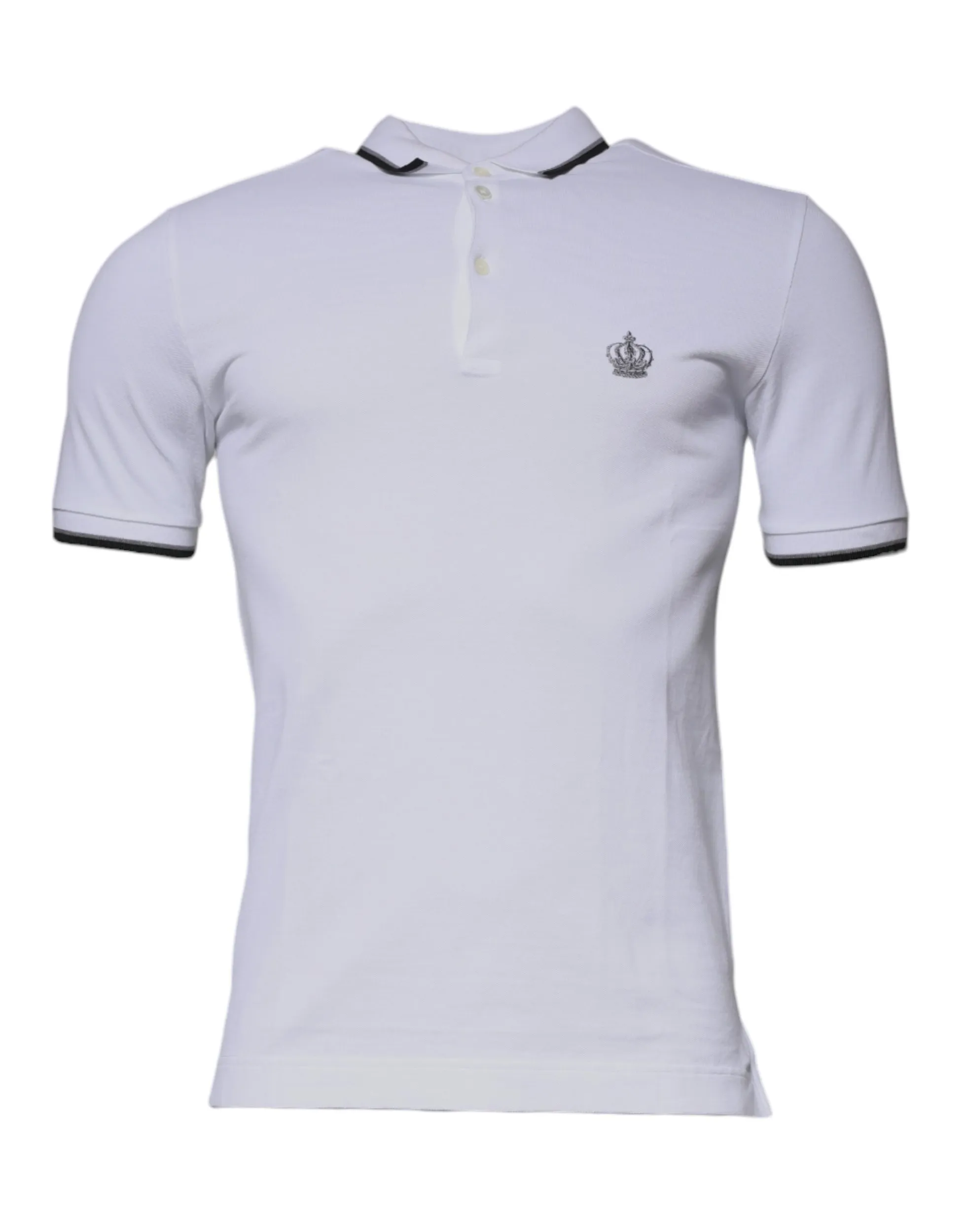 Dolce & Gabbana Men's White Cotton Crown Collared Polo T-shirt