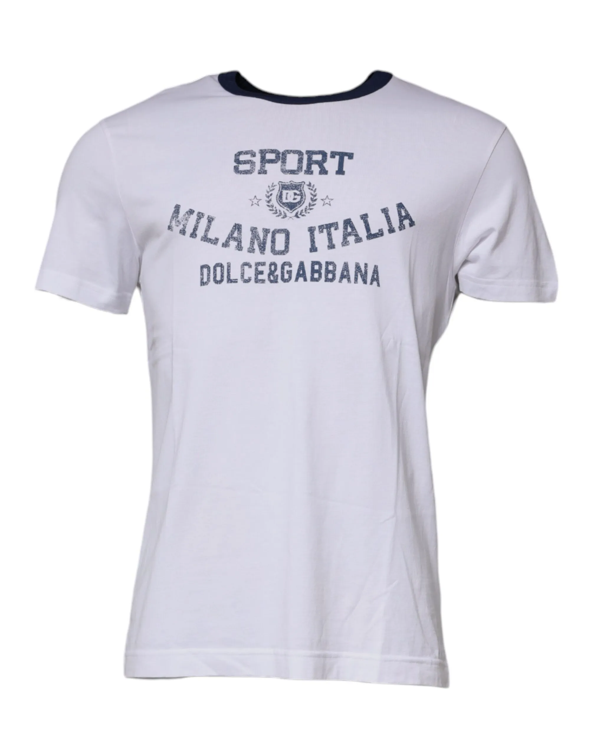 Dolce & Gabbana Men's White Graphic Print Cotton Crew Neck T-shirt