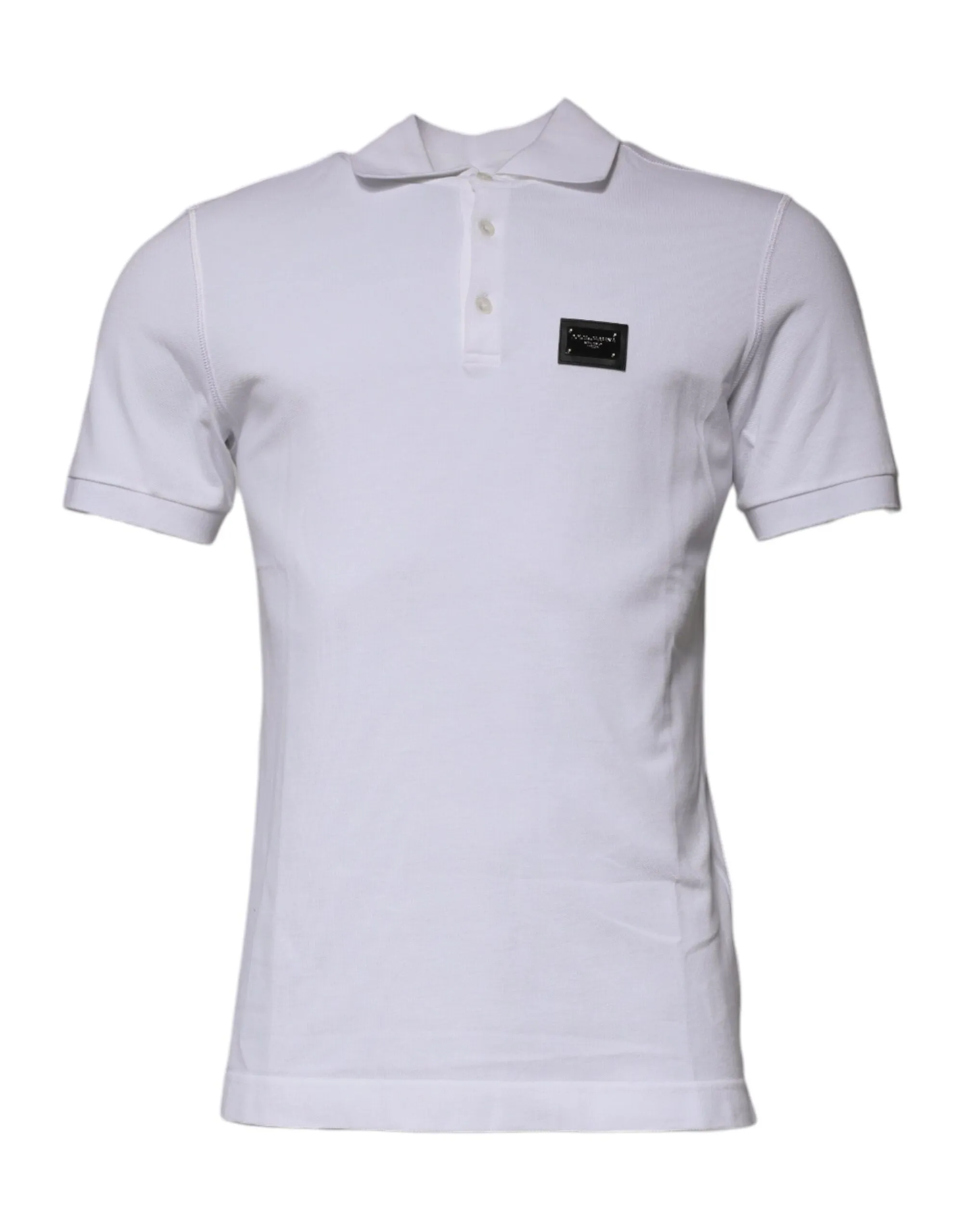 Dolce & Gabbana Men's White Cotton Logo Plaque Collared Polo T-shirt