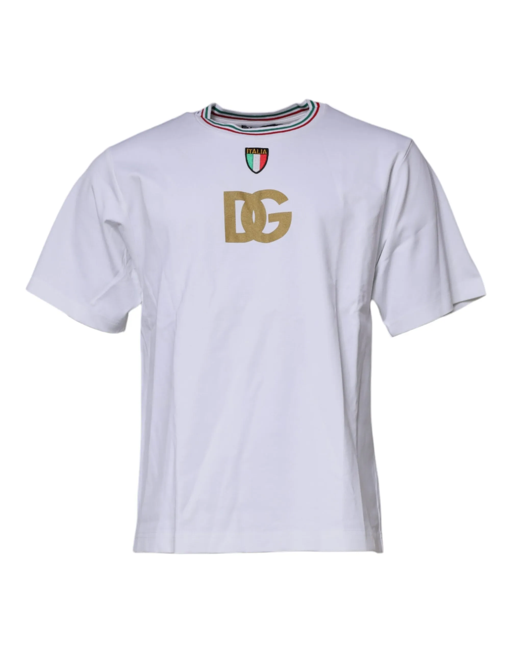 Dolce & Gabbana Men's White Logo Print Cotton Crew Neck T-shirt