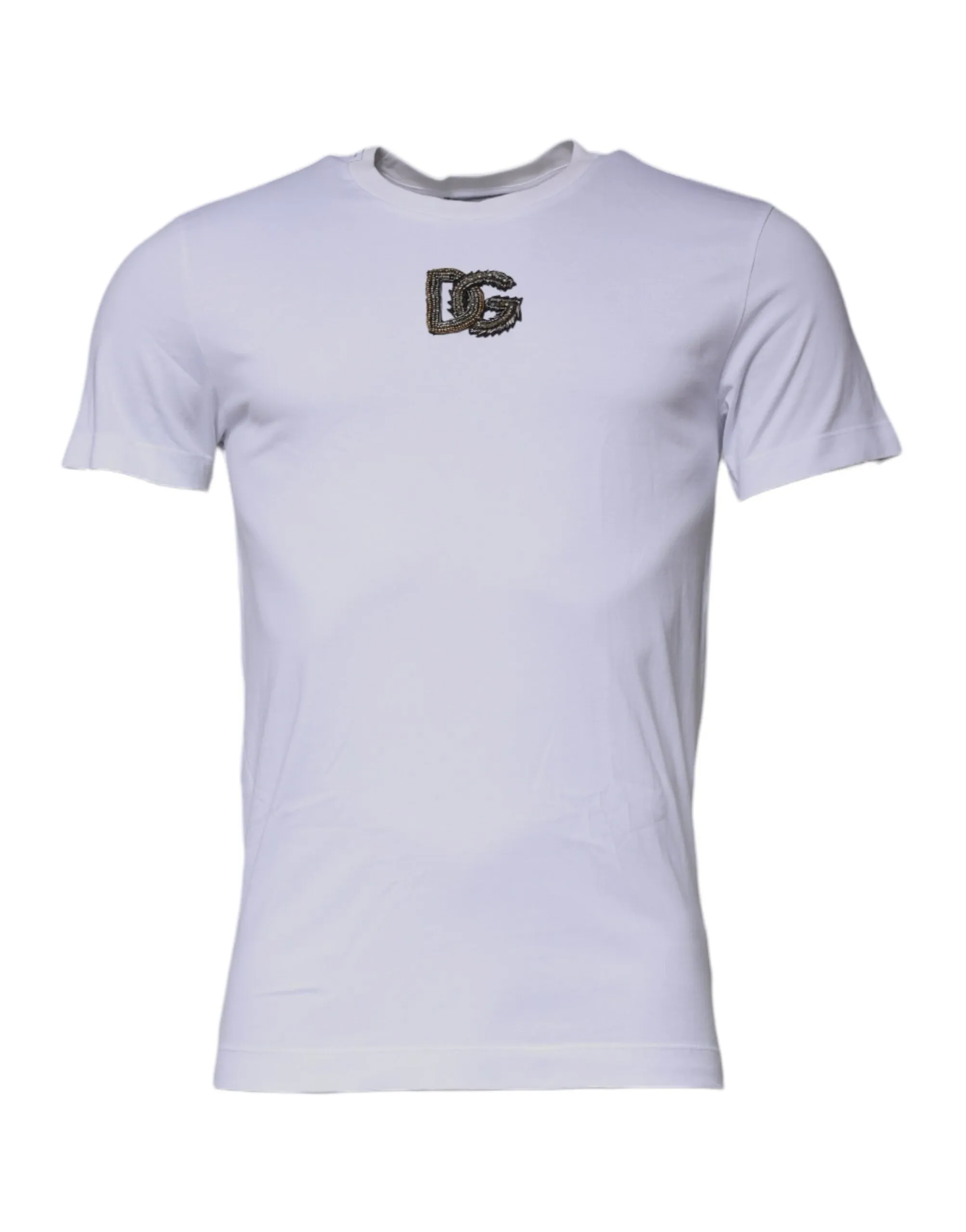 Dolce & Gabbana Men's White DG Logo Cotton Crew Neck T-shirt