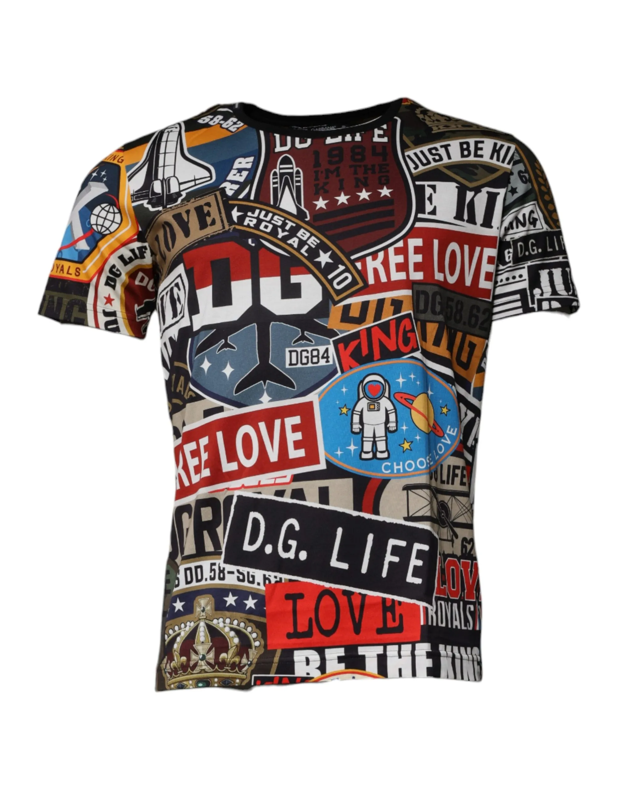 Dolce & Gabbana Men's Multicolor Patchwork Cotton Crew Neck T-shirt
