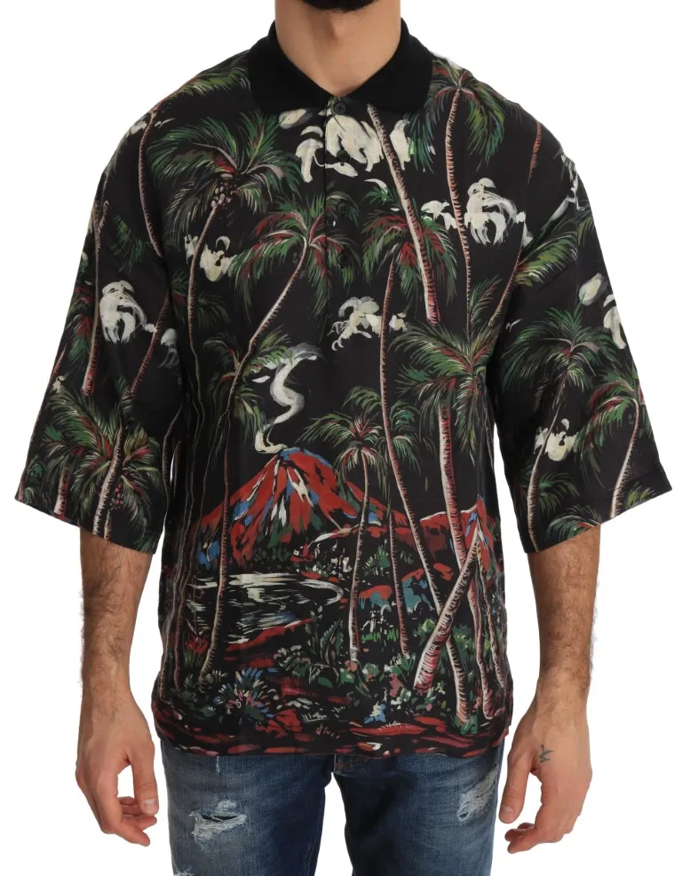 Dolce & Gabbana Men's Sicilian Volcano Motive Polo Tee