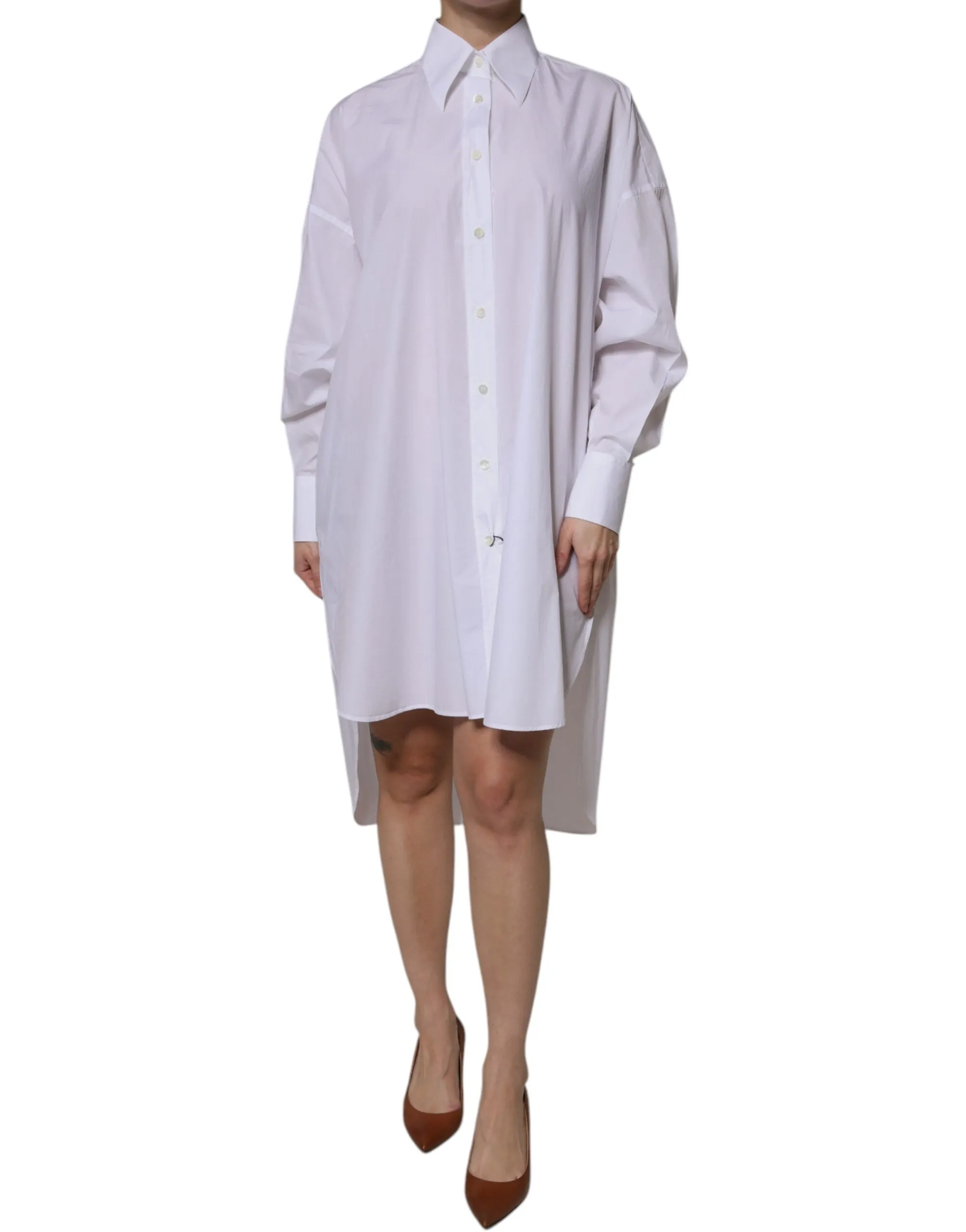 Dolce & Gabbana Women's White Cotton Collared Long Sleeves Shirt Dress