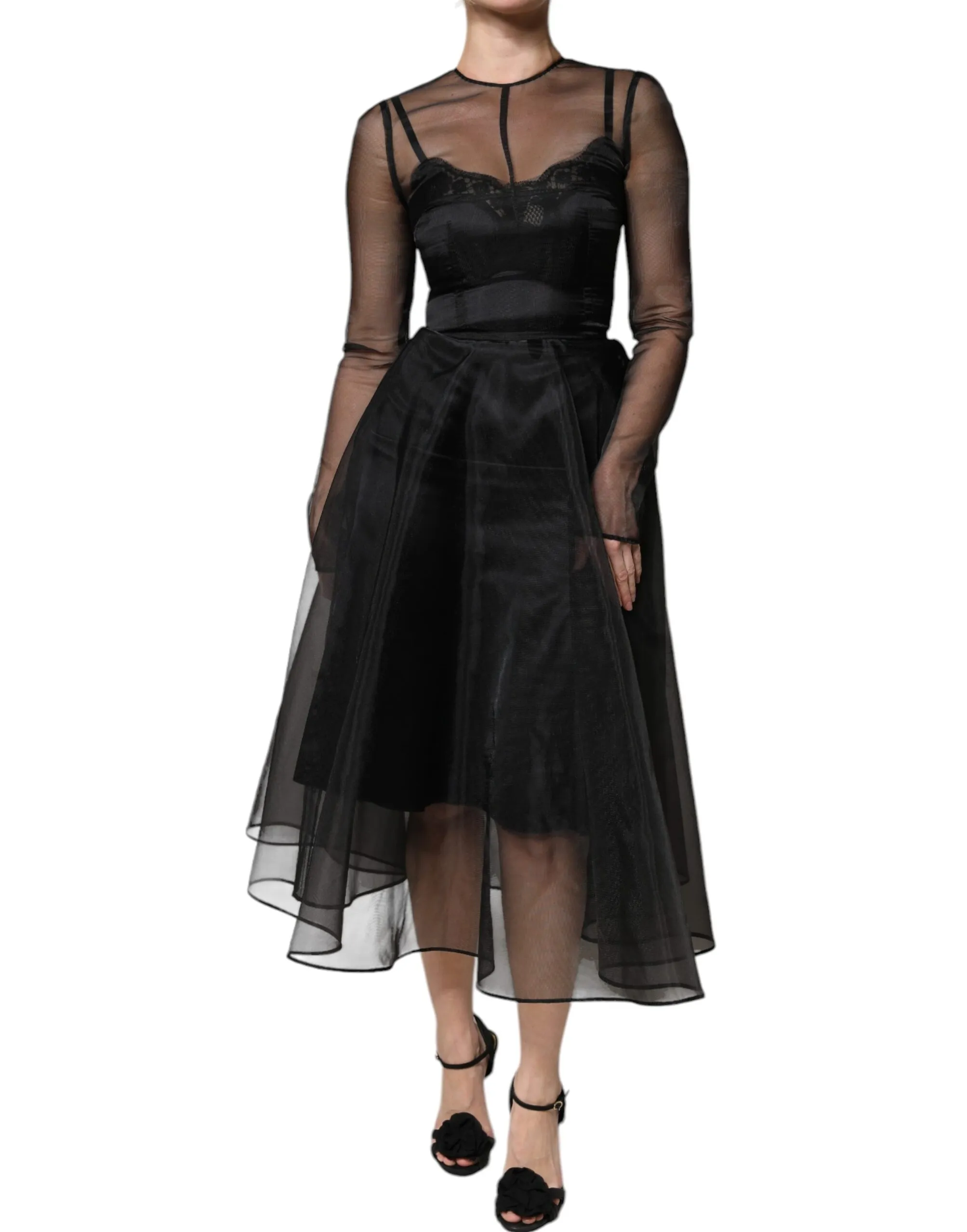 Dolce & Gabbana Women's Black Tulle A-line Midi Cocktail Gown Dress