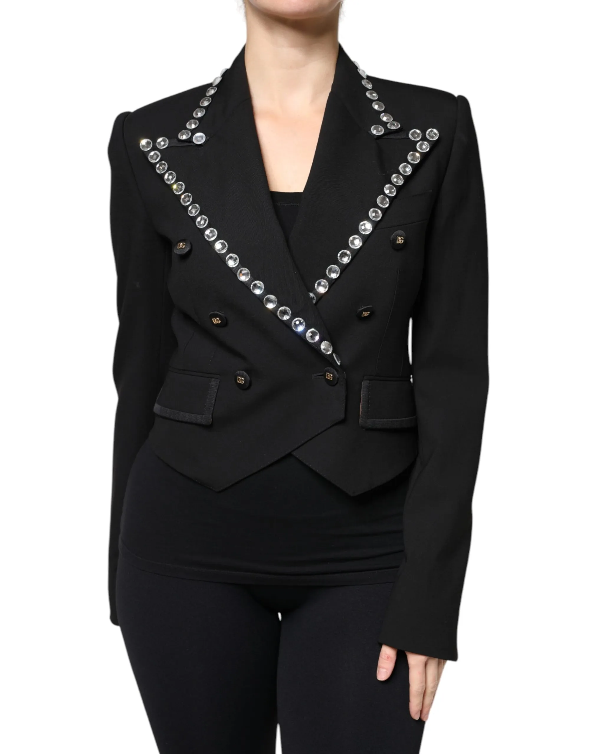 Dolce & Gabbana Women's Black Crystal Double Breasted Blazer Jacket