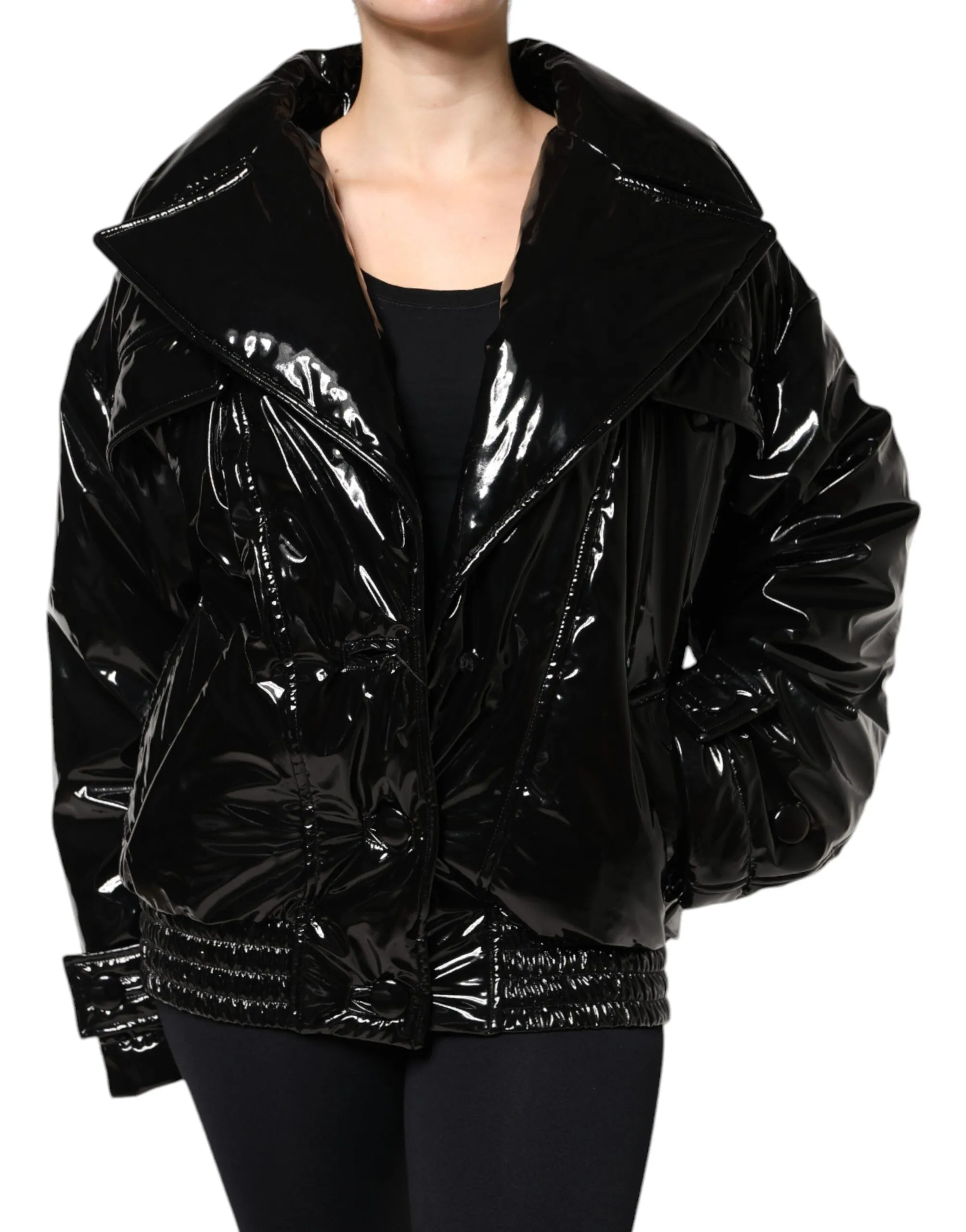 Dolce & Gabbana Women's Black Polyester Button Down Blouson Jacket
