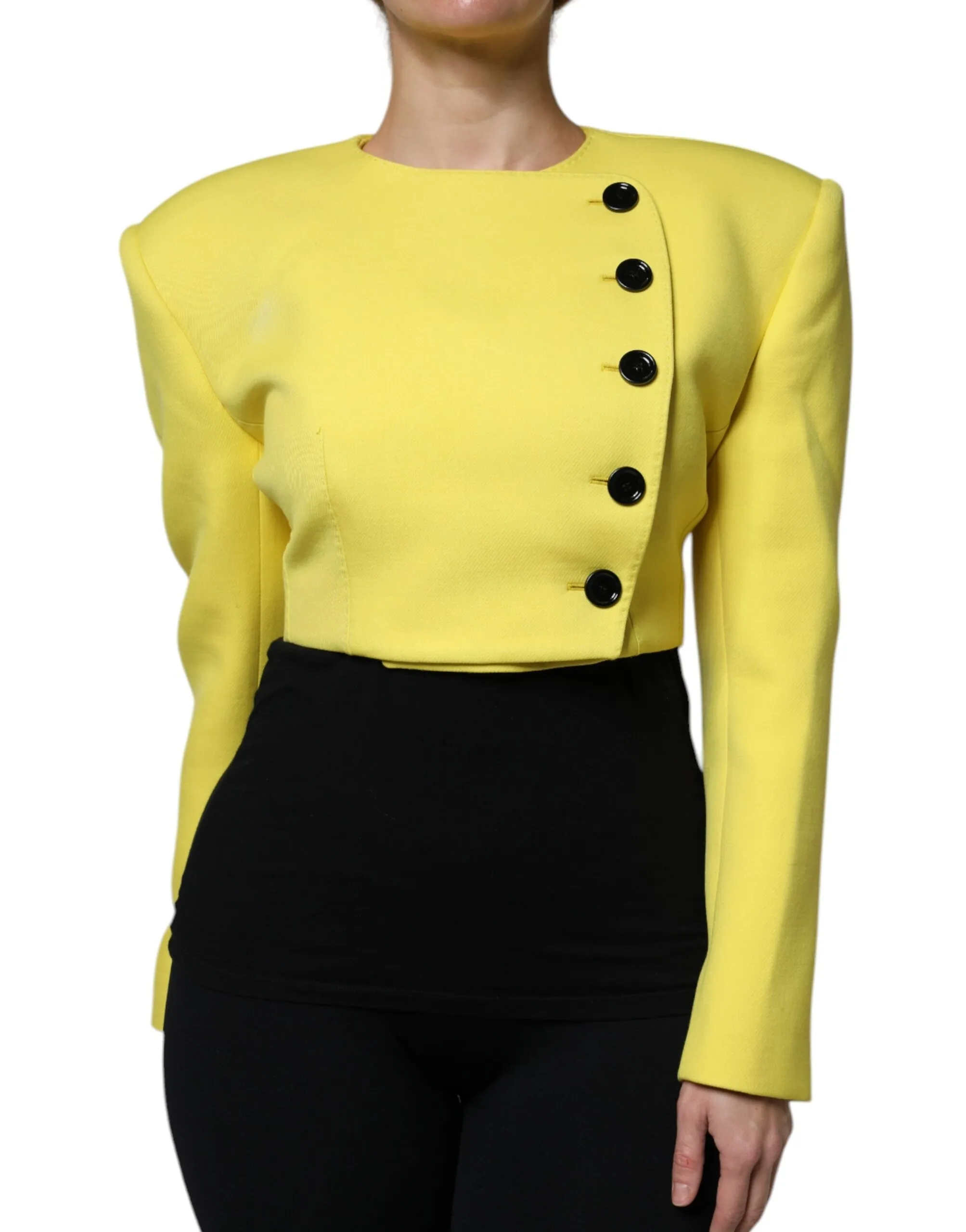 Dolce & Gabbana Women's Lemon Yellow Wool Long Sleeves Cropped Coat Jacket