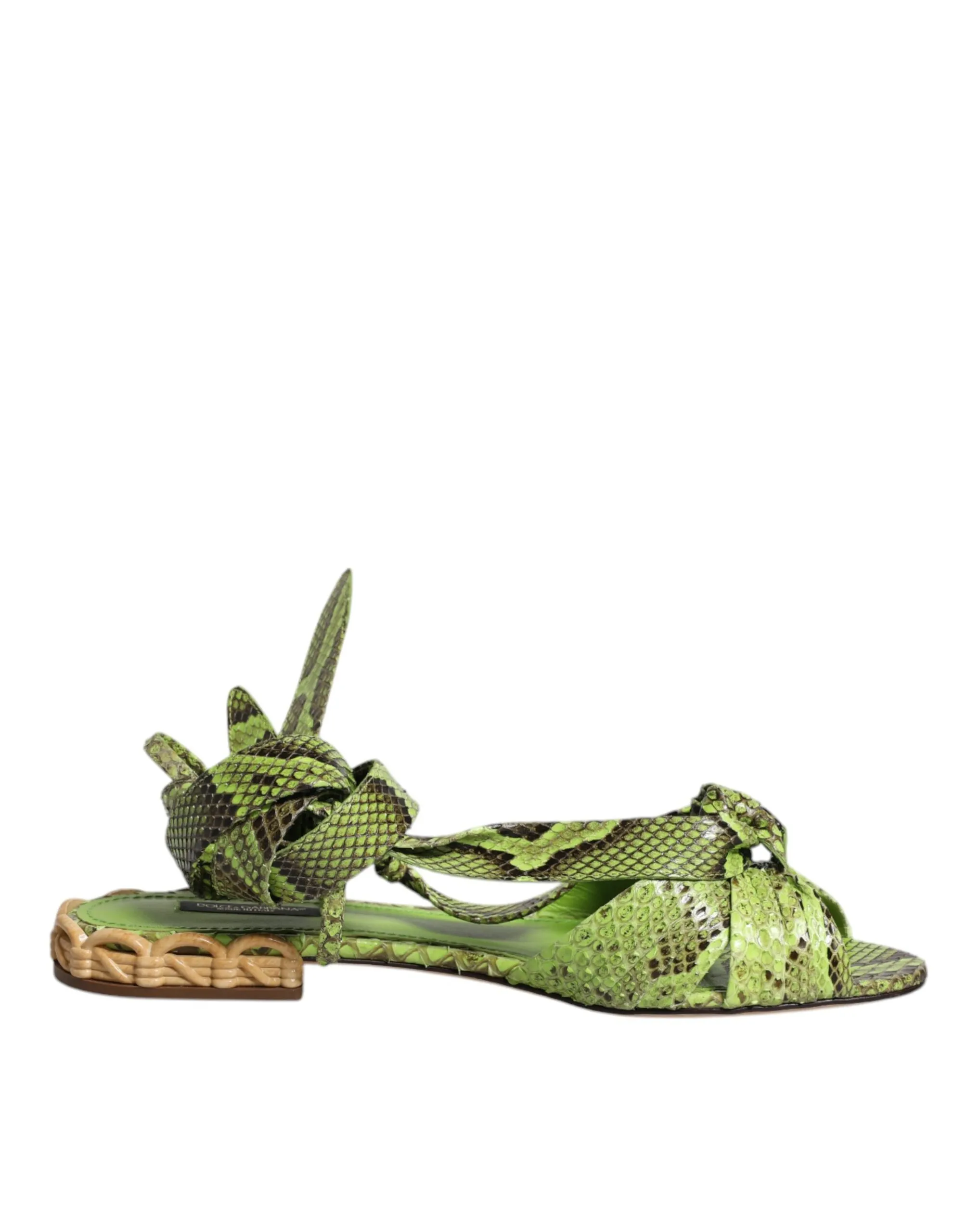 Dolce & Gabbana Women's Green Animal Print Ankle Wrap Sandals Shoes
