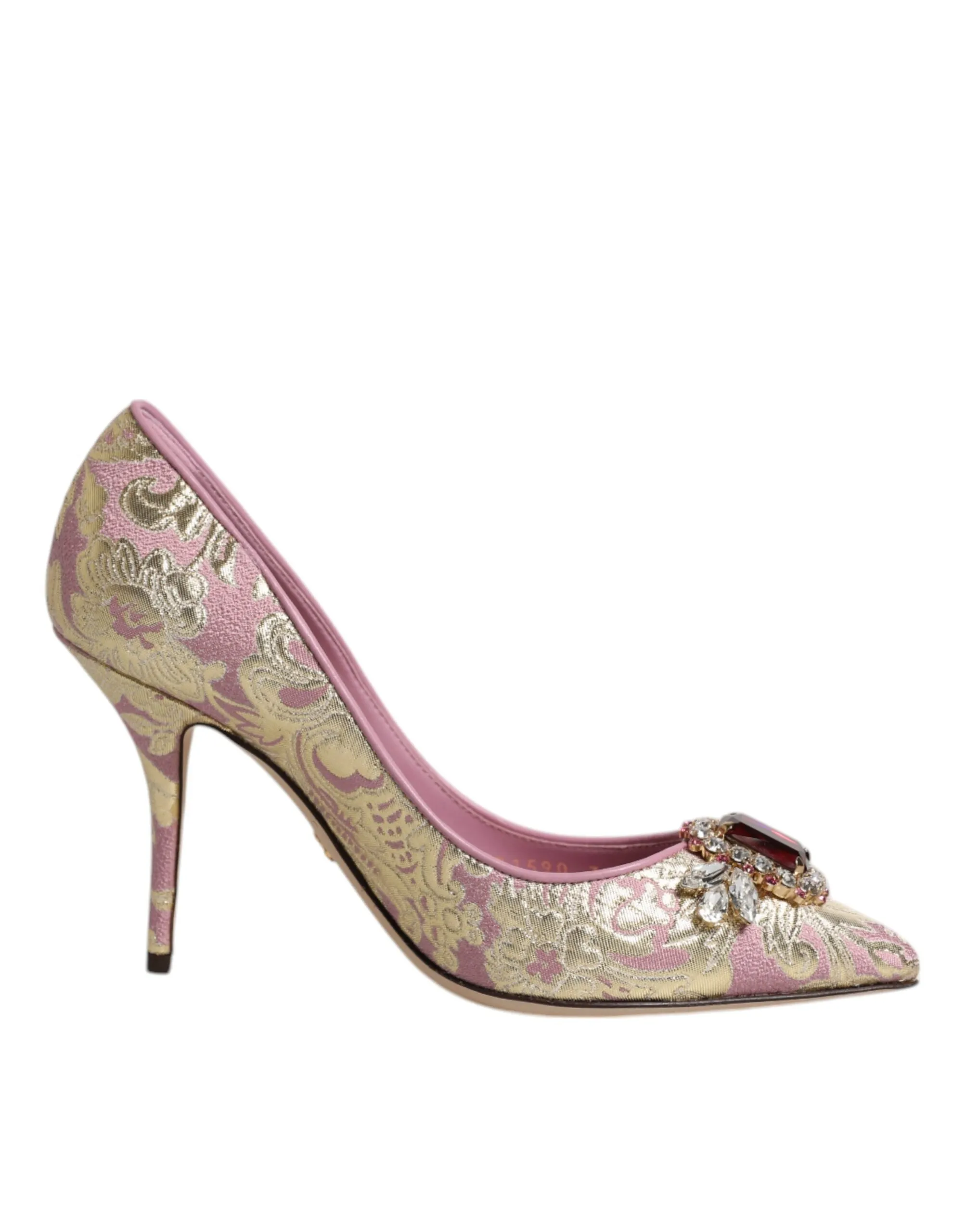 Dolce & Gabbana Women's Pink Gold Jacquard Crystal High Heels Pumps Shoes