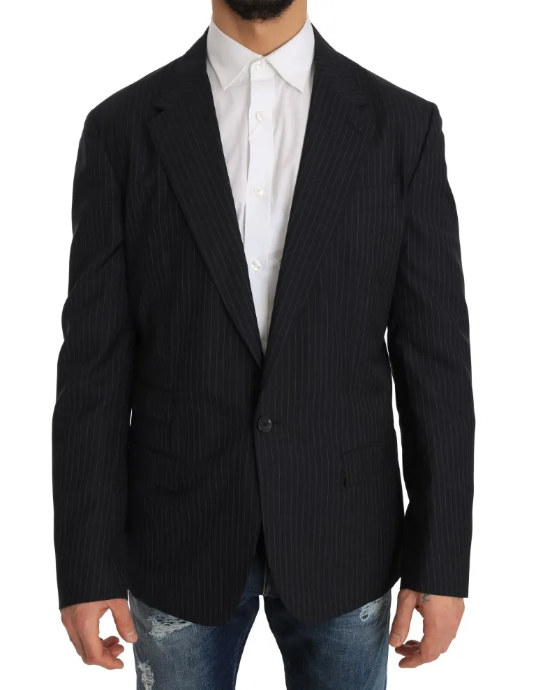 Dolce & Gabbana Men's Elegant Slim Fit Striped Wool Silk Blazer
