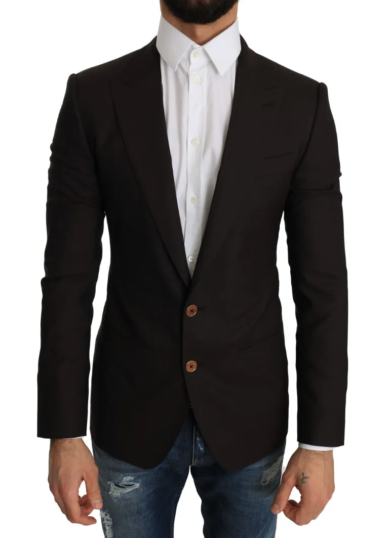 Dolce & Gabbana Men's Sleek Slim Brown Virgin Wool Blazer Jacket
