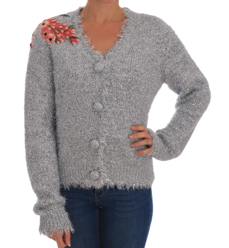 Dolce & Gabbana Women's Elegant Silver Floral Applique Cardigan