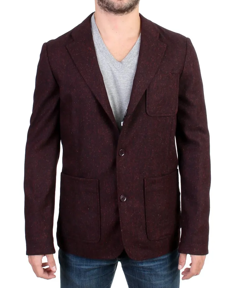 GF Ferre Men's Elegant Bordeaux Wool Stretch Blazer