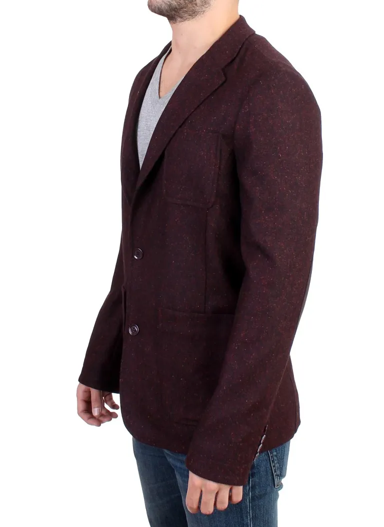 GF Ferre Men's Elegant Bordeaux Wool Stretch Blazer