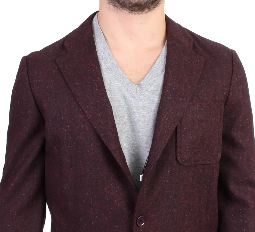 GF Ferre Men's Elegant Bordeaux Wool Stretch Blazer