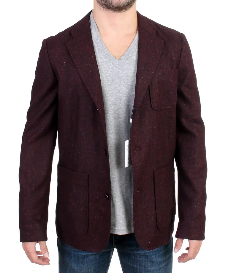 GF Ferre Men's Elegant Bordeaux Wool Stretch Blazer