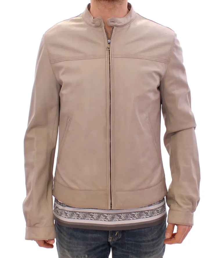 Dolce & Gabbana Men's Elegant Beige Leather Lambskin Jacket