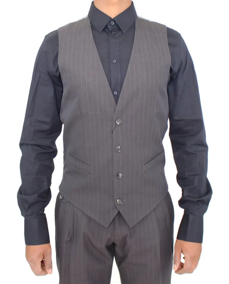Dolce & Gabbana Men's Elegant Gray Striped Dress Vest
