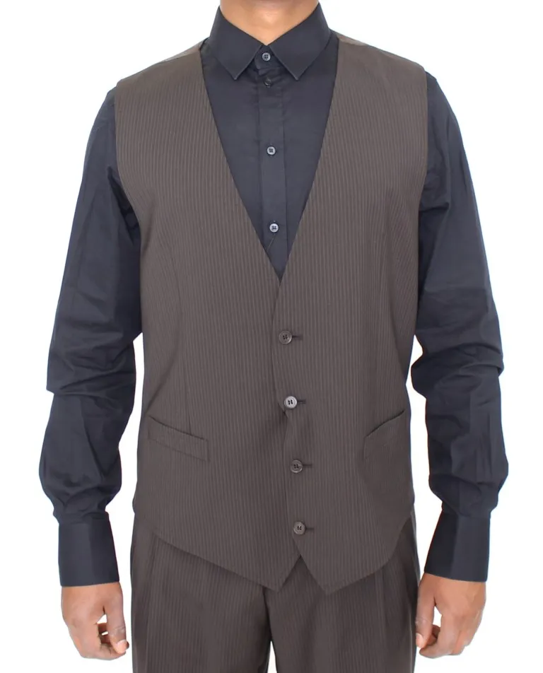 Dolce & Gabbana Men's Elegant Brown Striped Wool Dress Vest