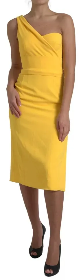 Dolce & Gabbana Women's Yellow One Shoulder Side Slit Midi Dress