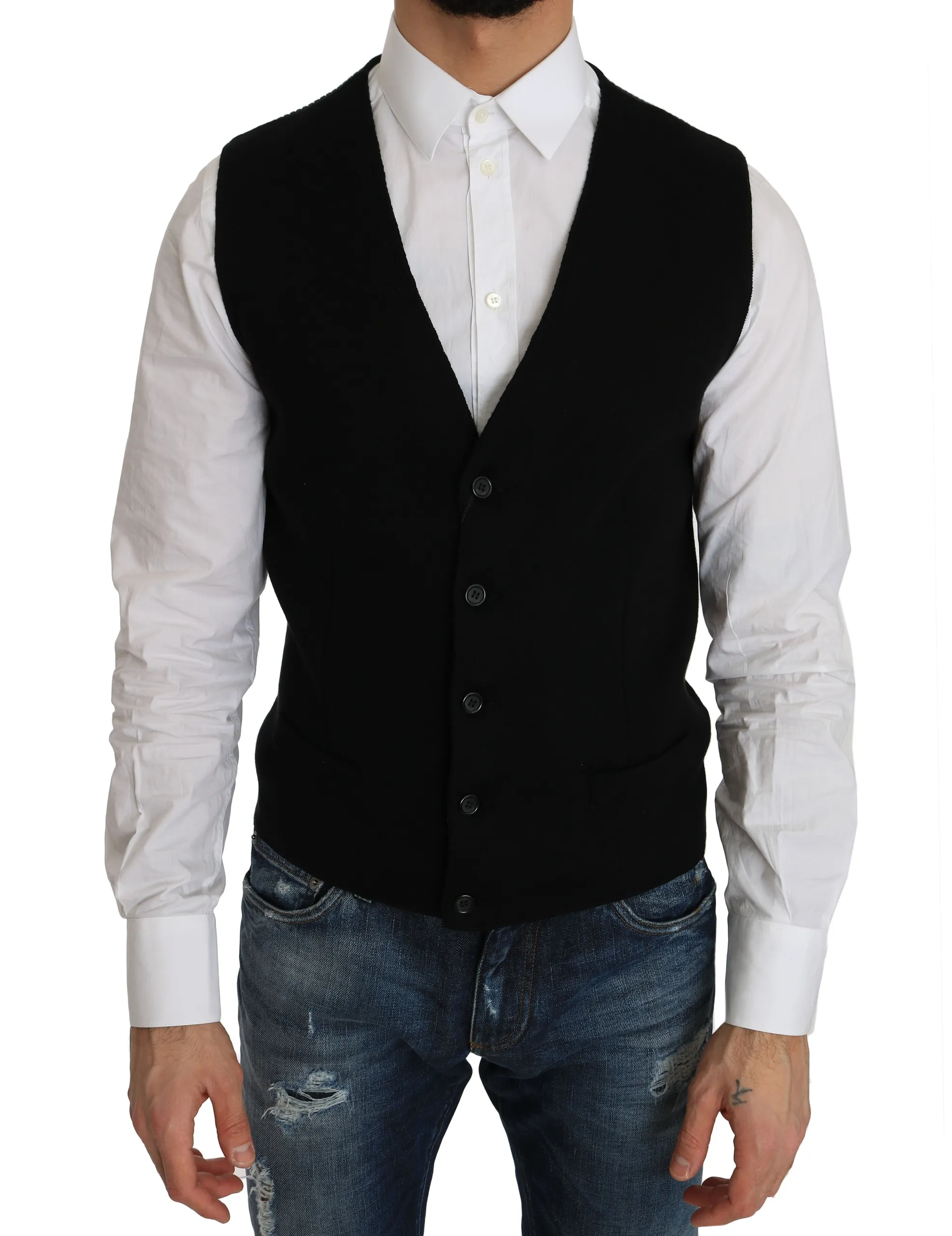 Dolce & Gabbana Men's Sleek Black Cotton Formal Vest