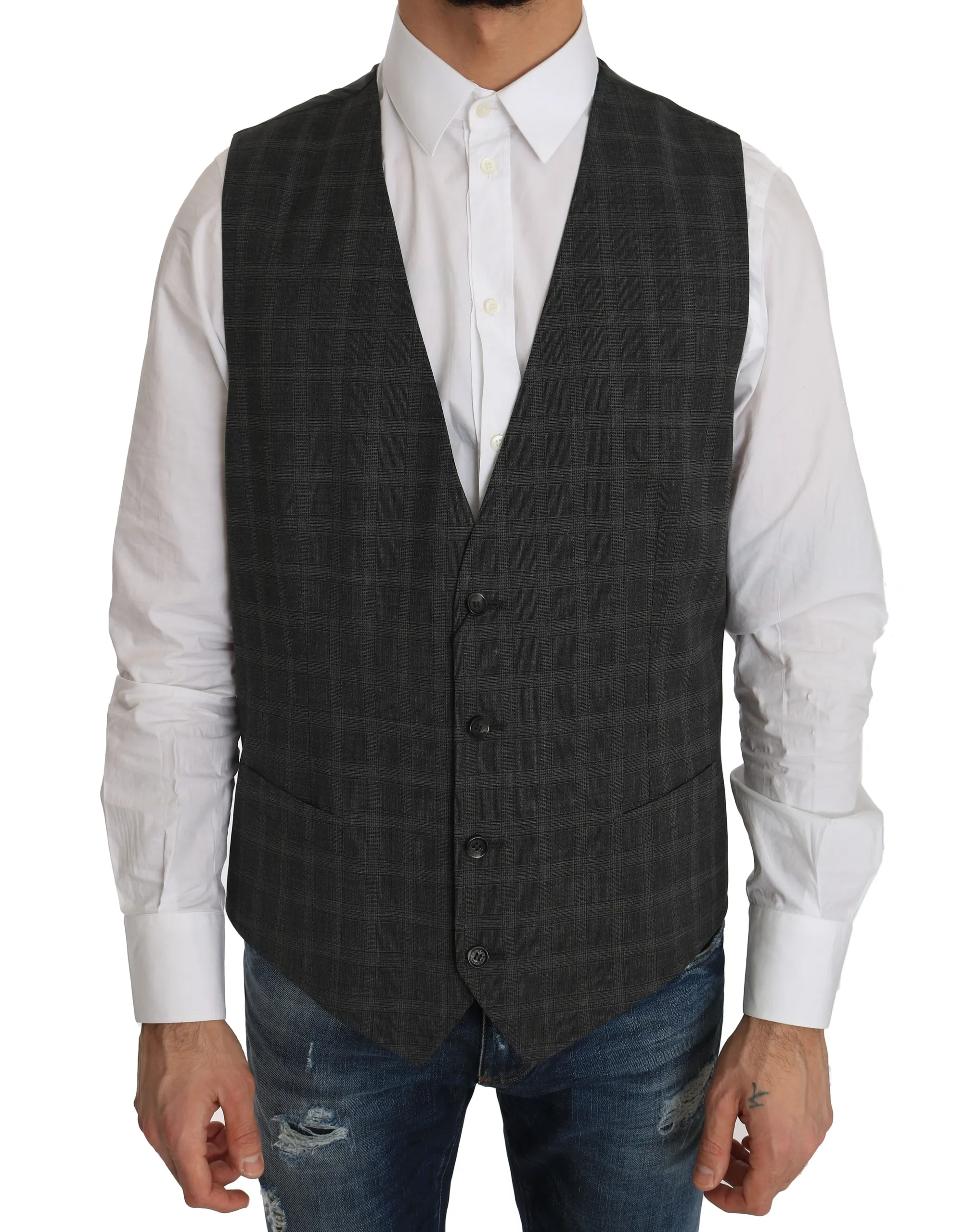 Dolce & Gabbana Men's Elegant Checkered Wool Vest for the Urbane Man