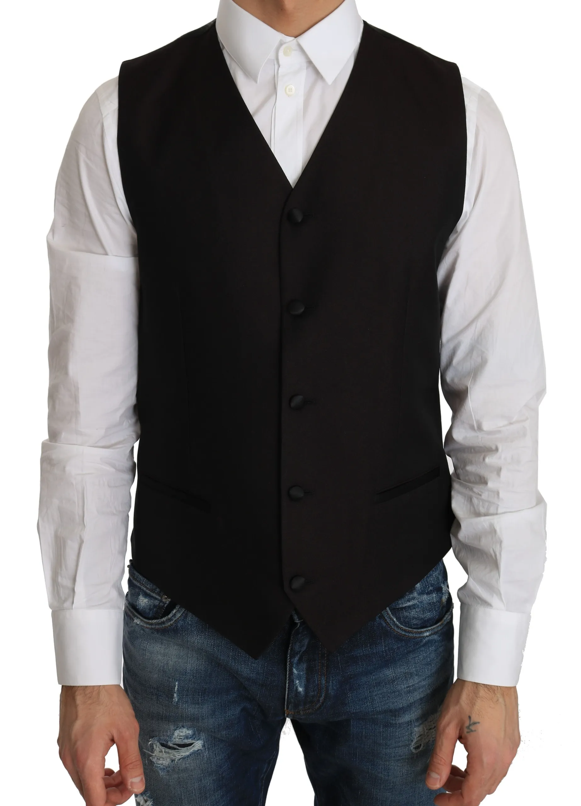 Dolce & Gabbana Men's Elegant Black Silk Blend Formal Vest