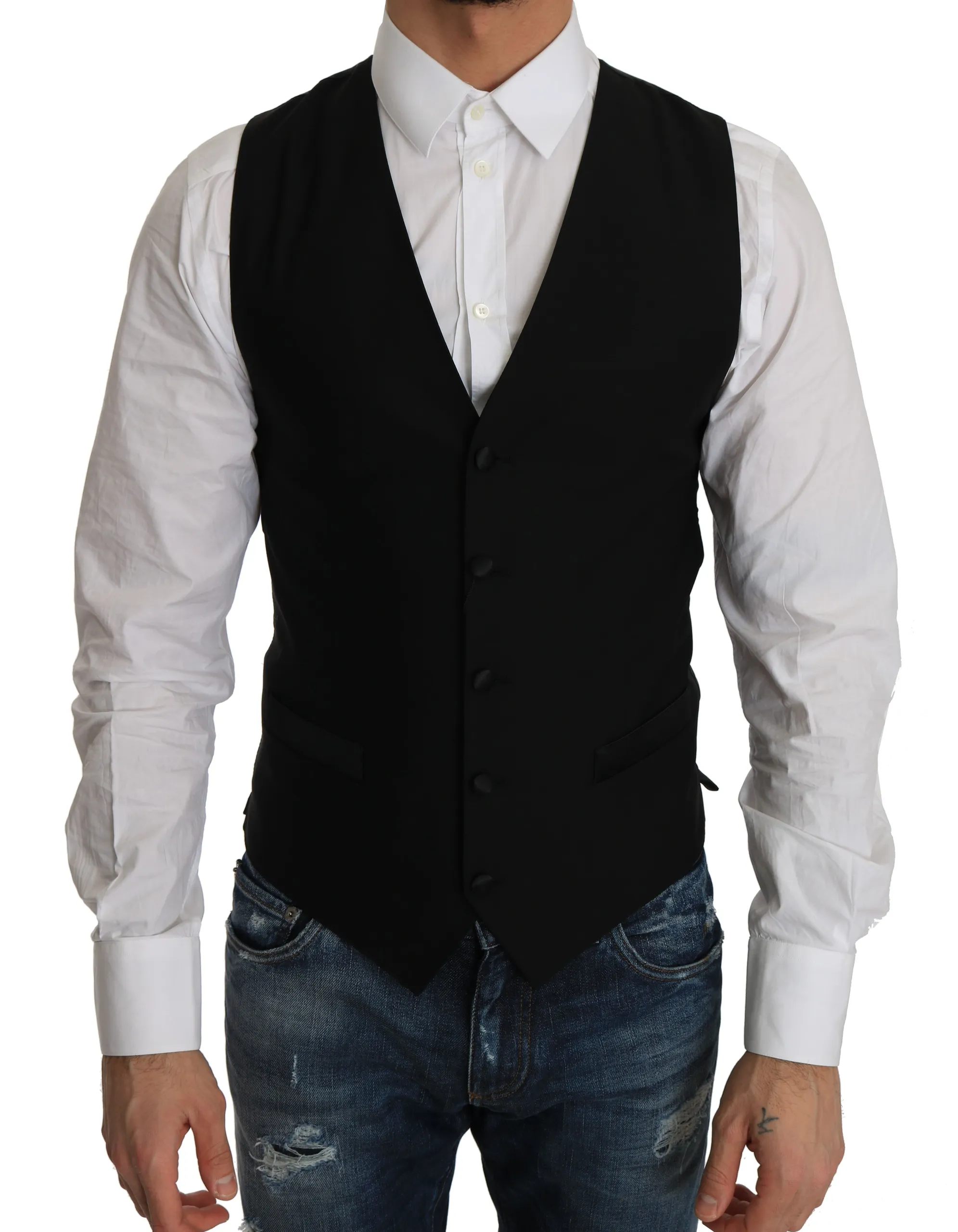 Dolce & Gabbana Men's Sleek Black Wool Blend Formal Vest