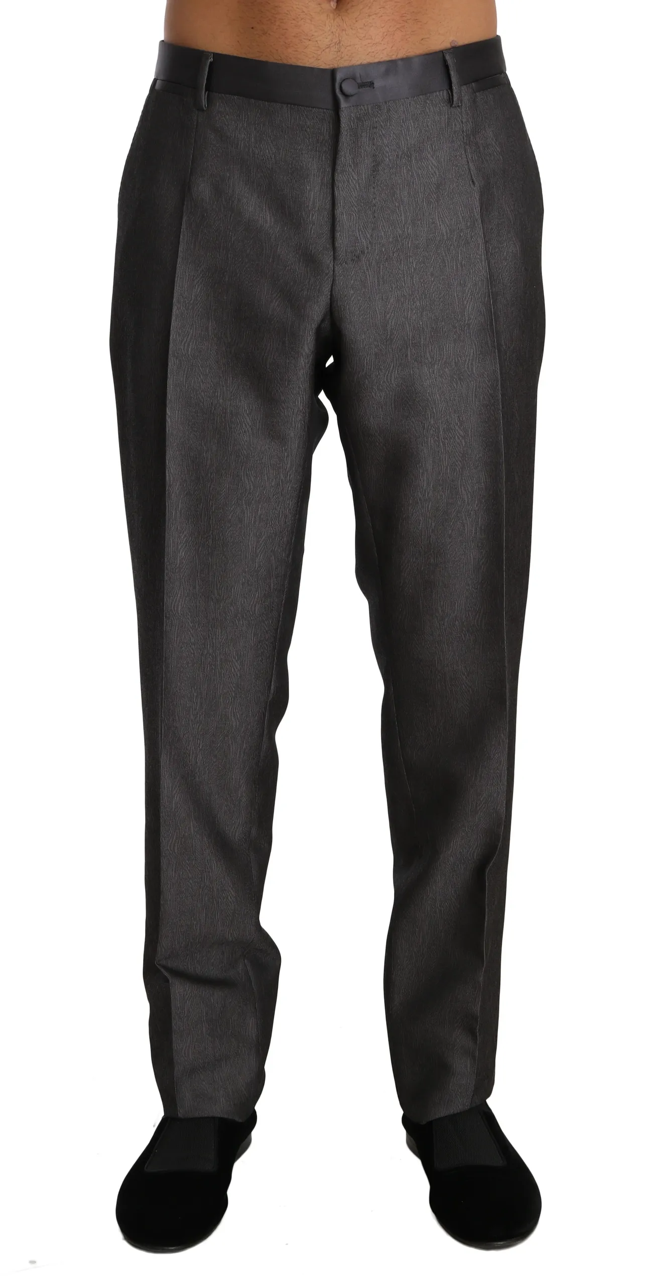 Dolce & Gabbana Men's Elegant Patterned Gray Wool Blend Trousers