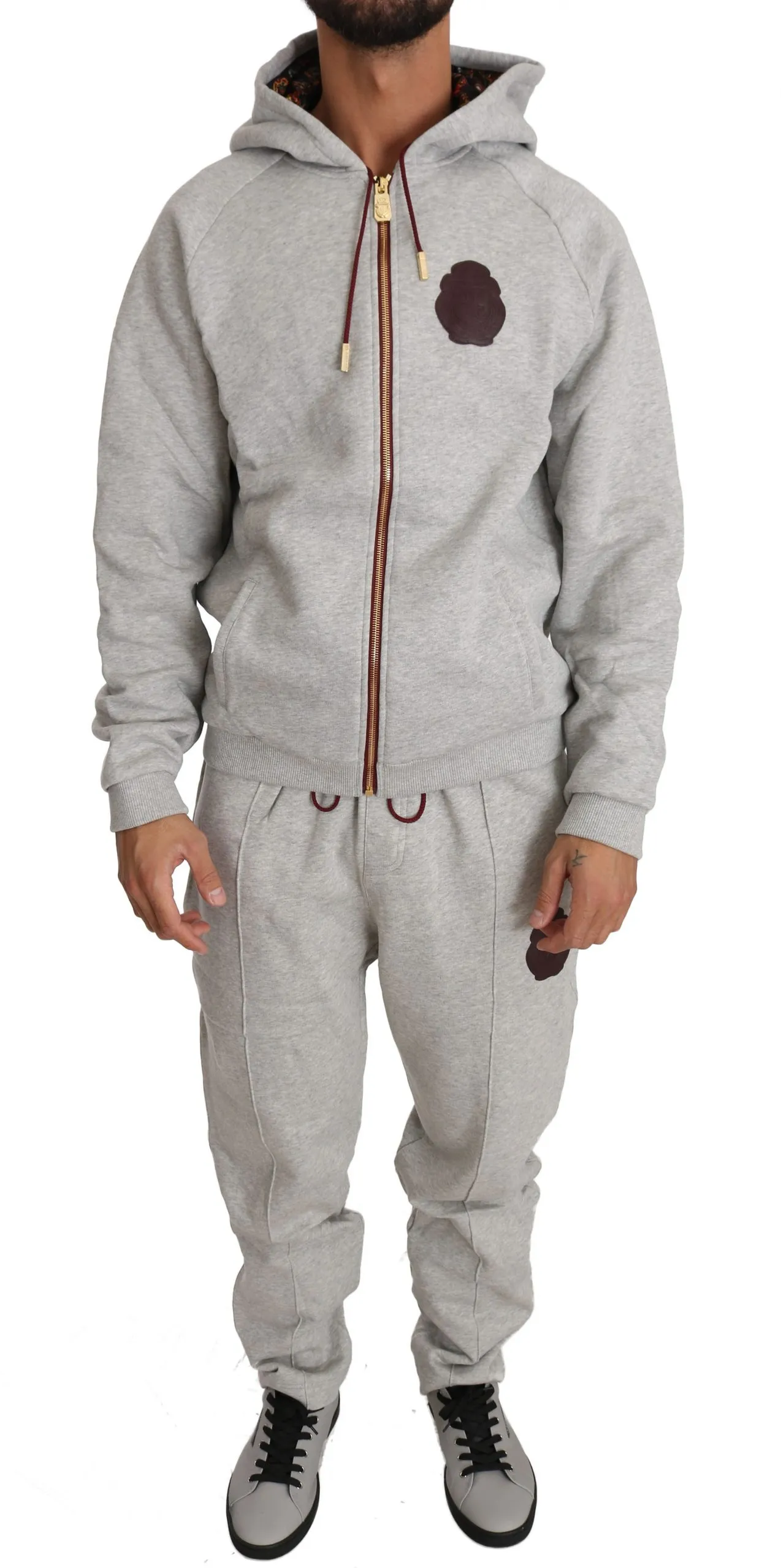 Billionaire Italian Couture Men's Elegant Gray Cotton Sweatsuit Ensemble