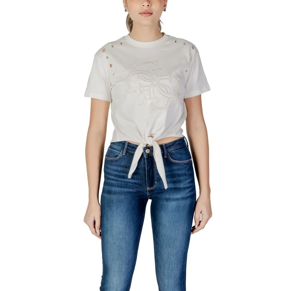 Guess Women's Cream Cotton Tops & T-Shirt