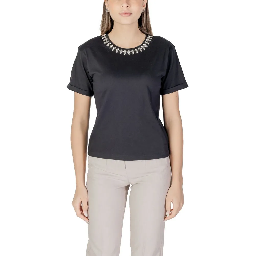 Morgan De Toi Women's Black Cotton Tops & T-Shirt