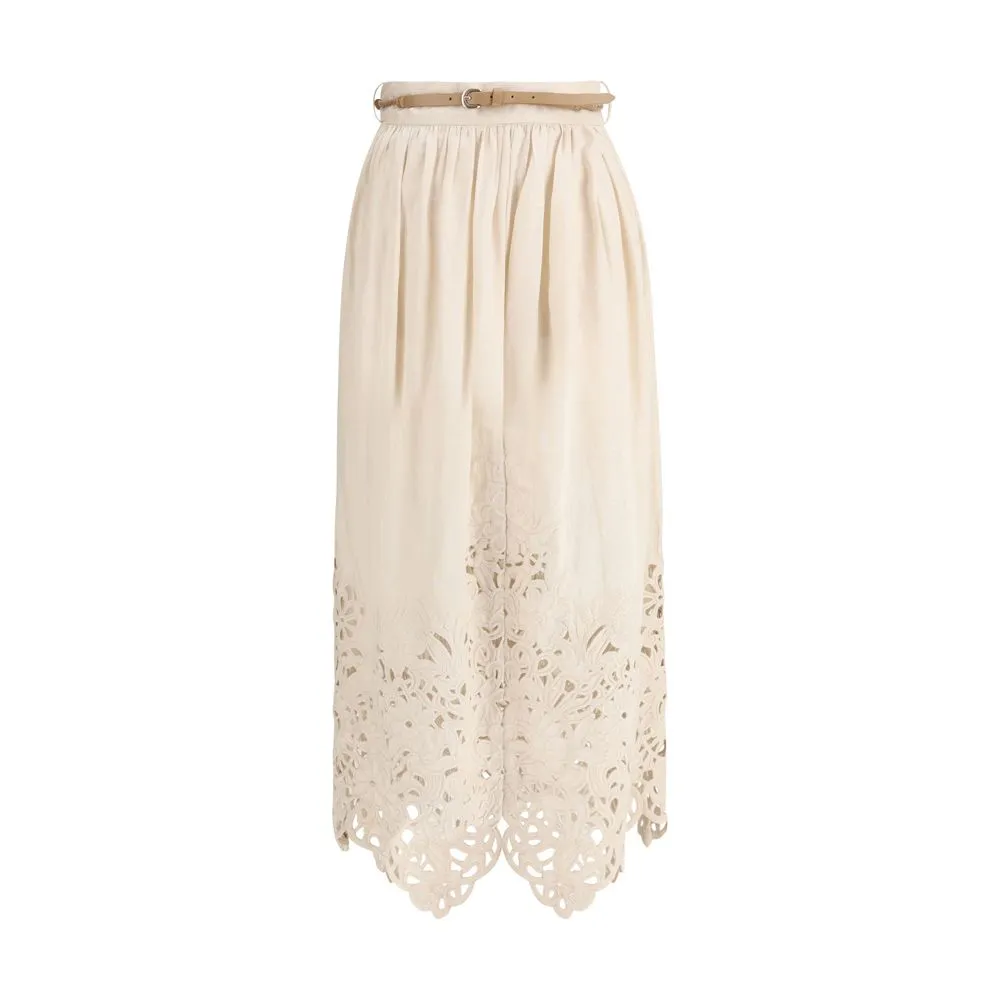 Zimmermann Women's Wylie Embroidered Midi Skirt