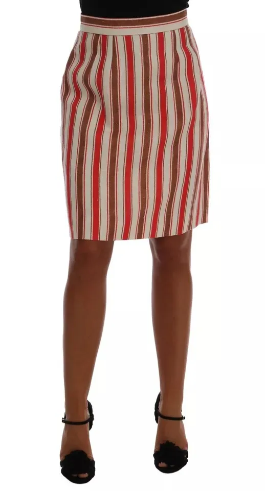 Dolce & Gabbana Women's Multicolor Portofino Stripes Cotton Midi Skirt