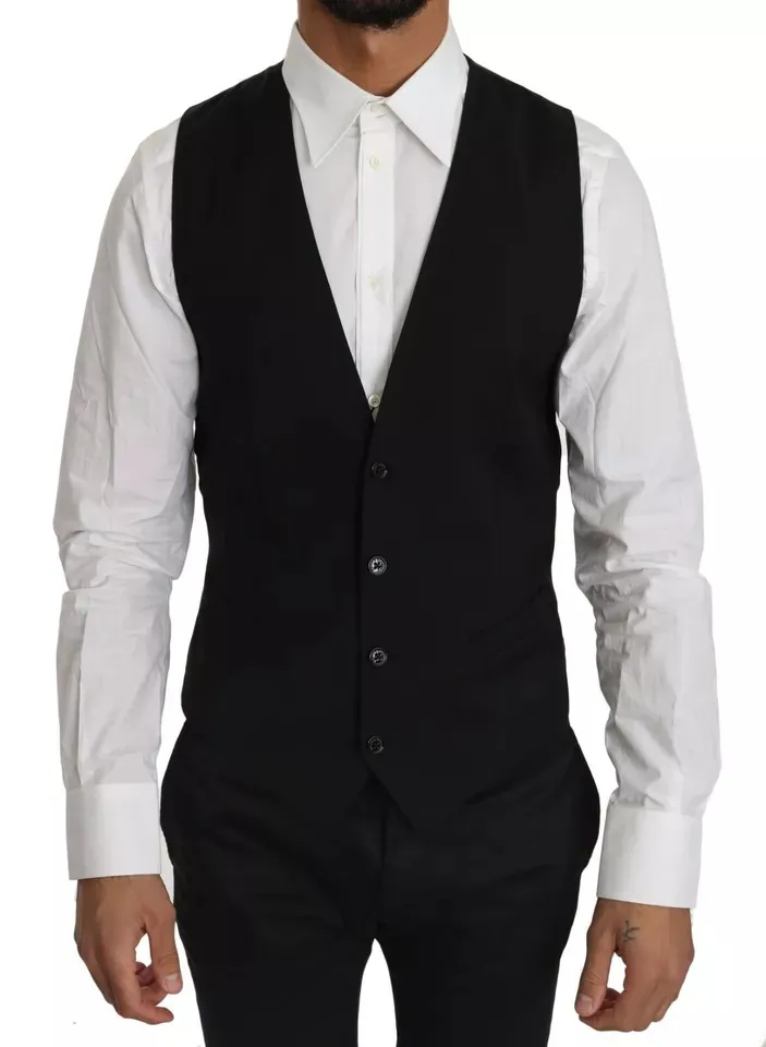 Dolce & Gabbana Men's Black Wool Logo Waistcoat Vest