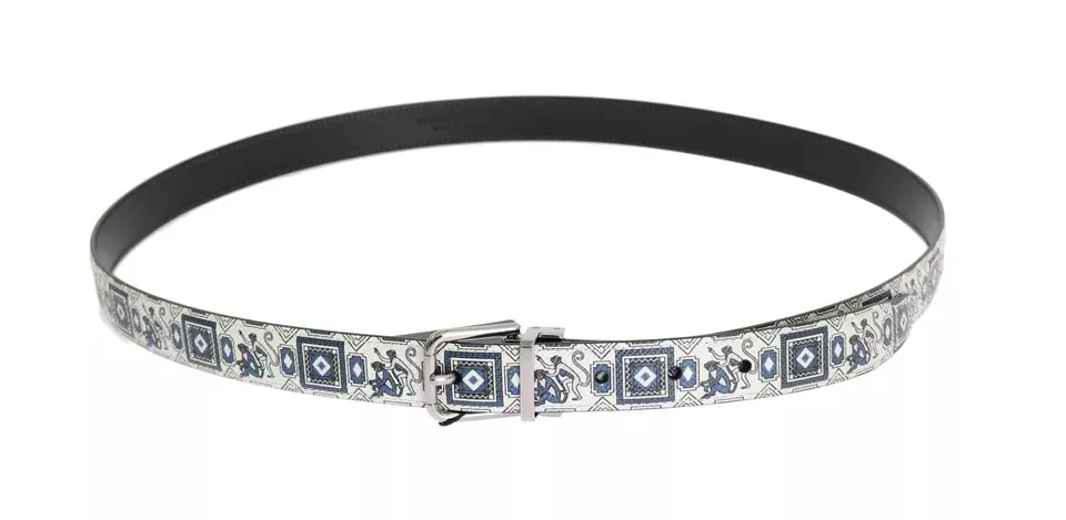 Dolce & Gabbana Men's White Blue Silk Bowtie Leather Belt Gift Box Set