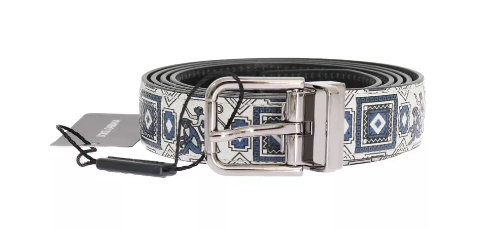 Dolce & Gabbana Men's White Blue Silk Bowtie Leather Belt Gift Box Set