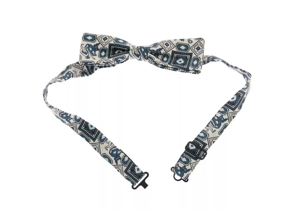 Dolce & Gabbana Men's White Blue Silk Bowtie Leather Belt Gift Box Set