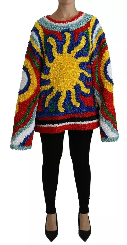 Dolce & Gabbana Women's Multicolor Sun Ruffled Top Blouse Sweater