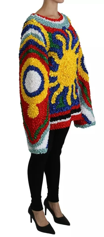 Dolce & Gabbana Women's Multicolor Sun Ruffled Top Blouse Sweater