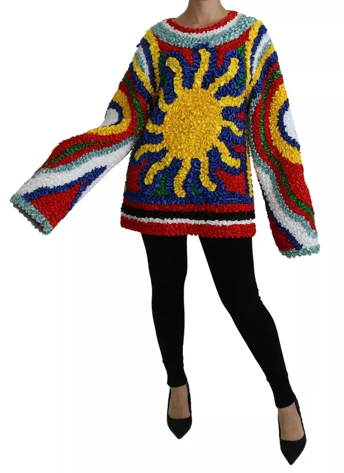 Dolce & Gabbana Women's Multicolor Sun Ruffled Top Blouse Sweater