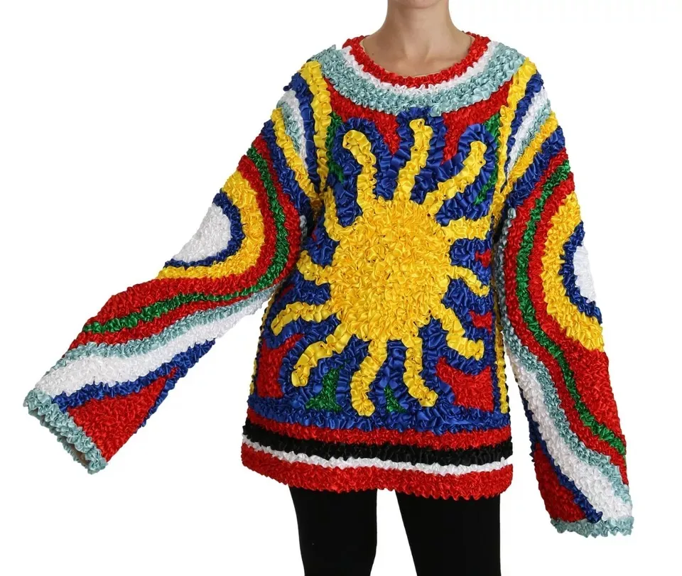 Dolce & Gabbana Women's Multicolor Sun Ruffled Top Blouse Sweater