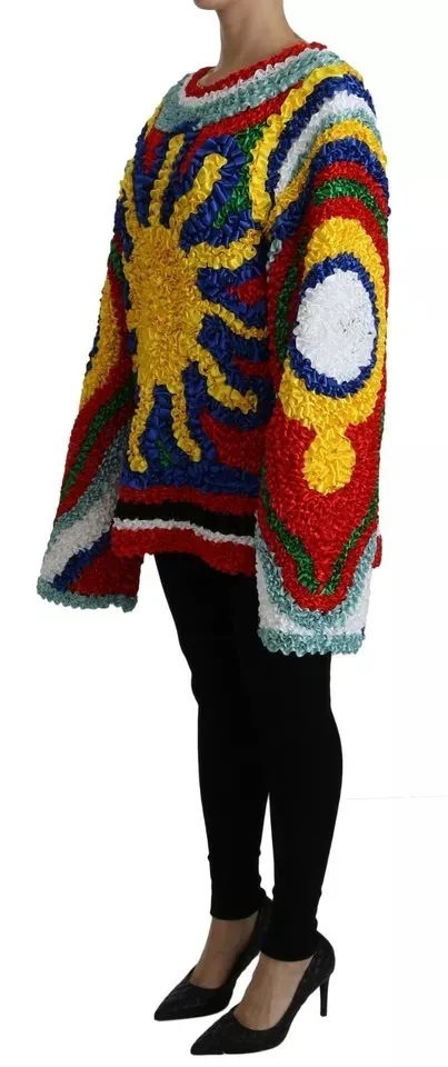 Dolce & Gabbana Women's Multicolor Sun Ruffled Top Blouse Sweater