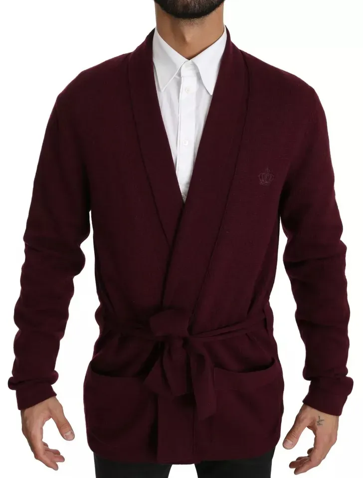 Dolce & Gabbana Men's Bordeaux Cashmere Crown Cardigan Sweater