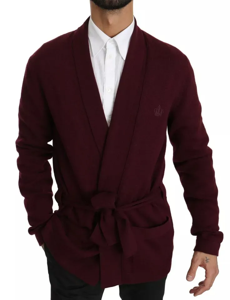 Dolce & Gabbana Men's Bordeaux Cashmere Crown Cardigan Sweater