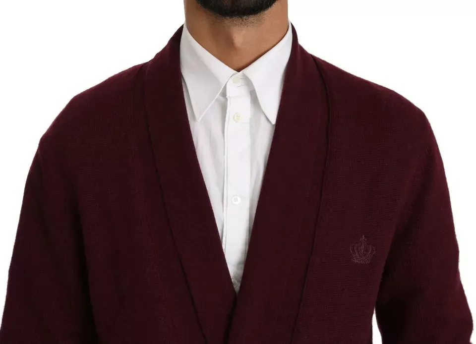 Dolce & Gabbana Men's Bordeaux Cashmere Crown Cardigan Sweater