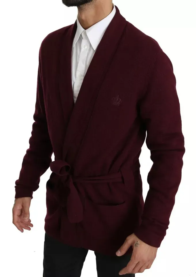 Dolce & Gabbana Men's Bordeaux Cashmere Crown Cardigan Sweater